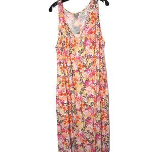 J. Jill NEW Size 28W Plus Women's Dress Orange Pink Floral Sleevess V Neck Midi